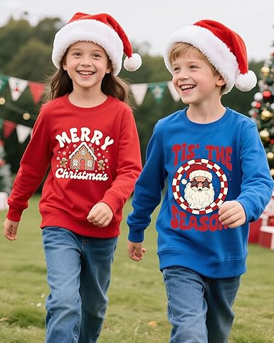 Christmas Sweatshirt for Girls Ugly Xmas Santa Cotton Graphic Crewneck Pullover Top 3-12 Years | Amazon (US)