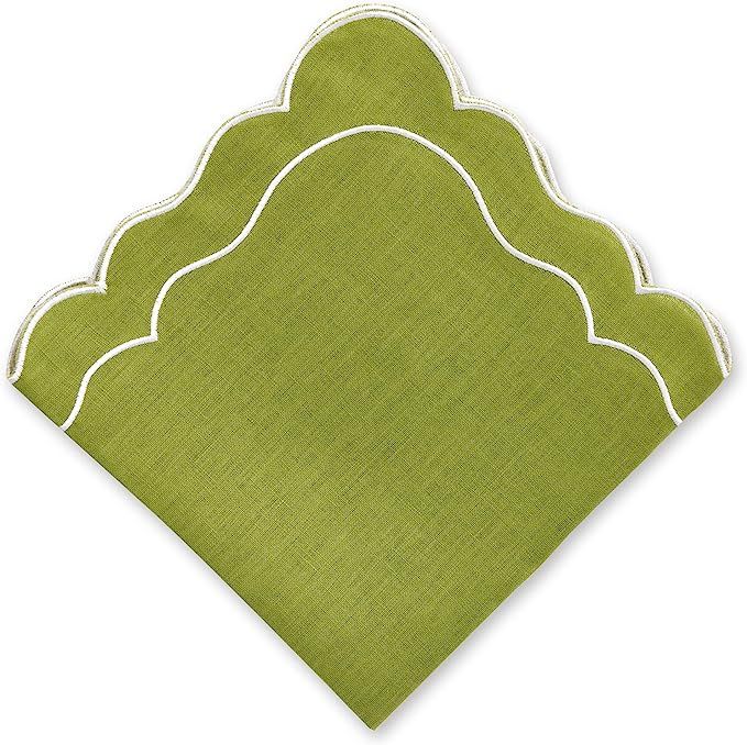 Linen Napkins with scalloped edge - set of 4 - 100% Linen spring green napkins - Luxury design wi... | Amazon (UK)