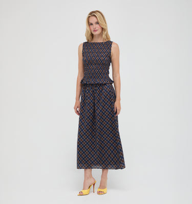 The Delphine Nap Skirt -  Wilshire Plaid Chocolate/Navy Wilshire Plaid Chocolate/Navy / XXXS | Hill House Home US