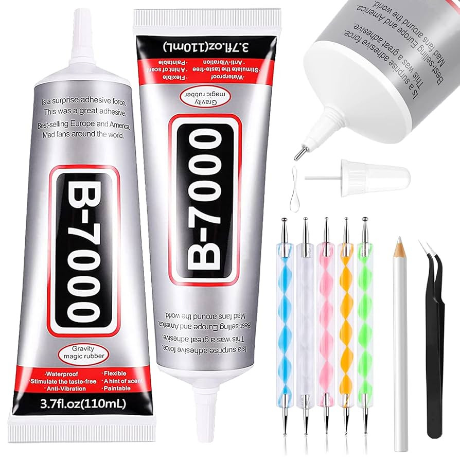 B7000 Adhesive Rhinestones Glue for Crafts, 2PCS 110ml / 3.7 fl oz with 5 Dotting Pen Tool, Wax P... | Amazon (US)