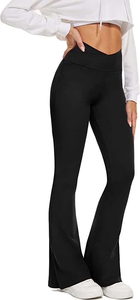 ZOOSIXX Flare Yoga Pants for Women, Bootcut High Waisted Black Crossover Leggings | Amazon (US)