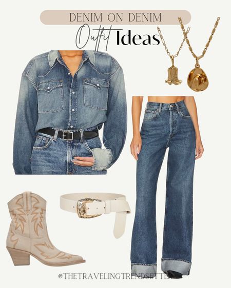 Denim on denim outfit idea - rodeo Houston - belt - jewelry - booties - western fashion - NFR - Nashville - dolce vita boots - spring 

#LTKstyletip #LTKshoecrush #LTKworkwear