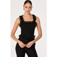 ASTR the Label | Amity Lace Trim Ribbed Crop Top in Black | Size XS | ASTR The Label (US)