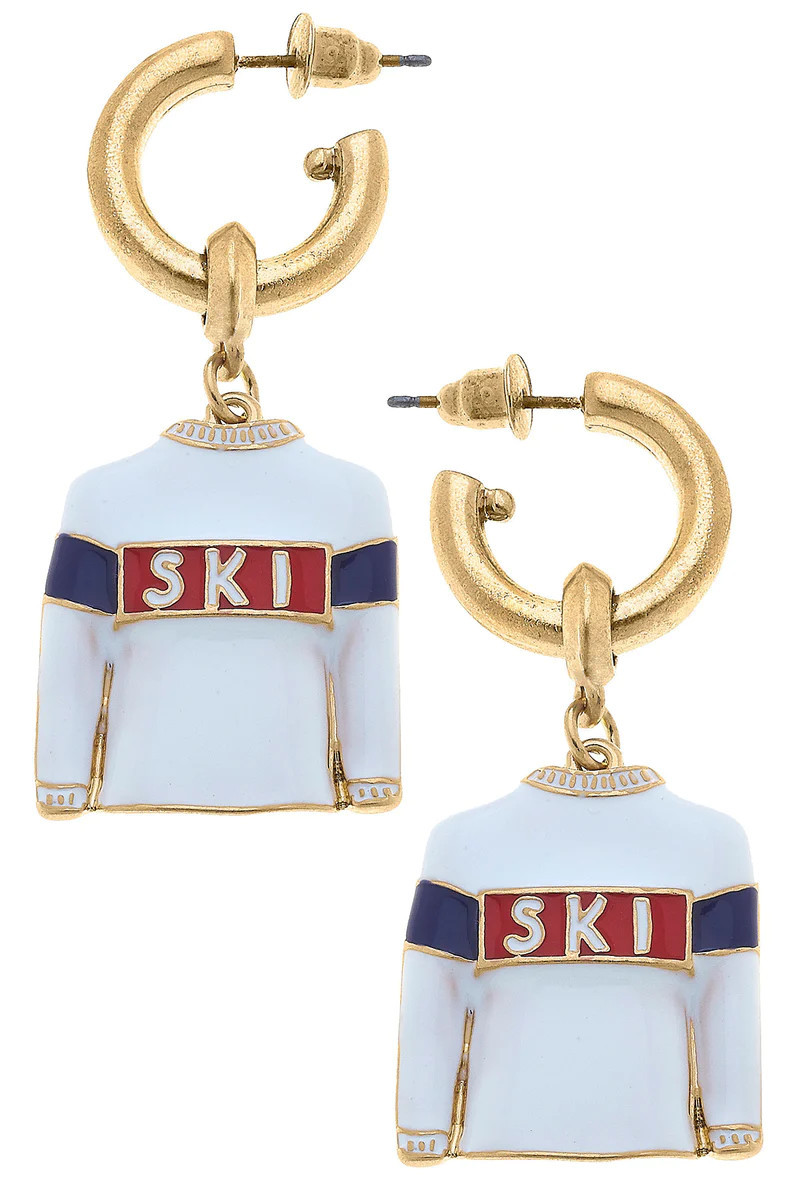 Aspen Ski Sweater Drop Hoop Enamel Earrings | CANVAS