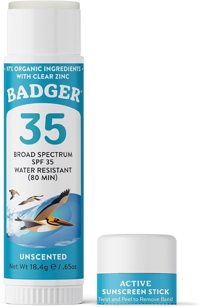 Badger Mineral Sunscreen Face Stick SPF 35, 97% Organic Unscented Zinc Oxide Travel Sunscreen, Co... | Amazon (US)