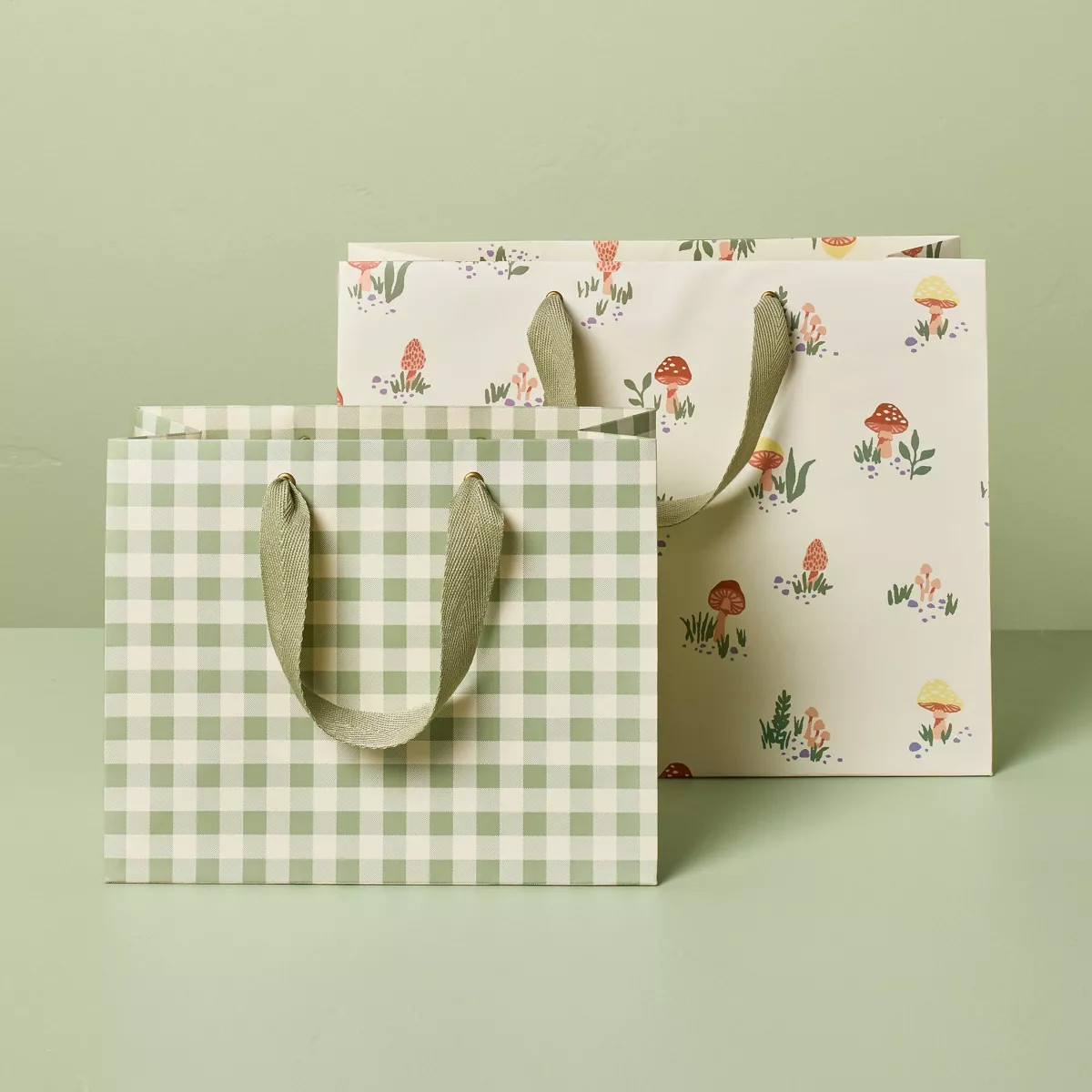 Mushroom and Gingham Gift Bag Set Green/White - Hearth & Hand™ with Magnolia | Target