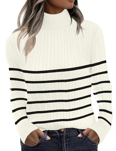Zeagoo Women's Turtleneck Sweater 2025 Cable Knit Long Sleeve Pullover Trendy Basic Fall Tops for Women | Amazon (US)