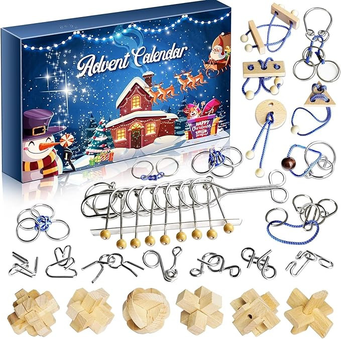 Advent Calendar 2024 - Brain Teaser Puzzles for Teens Adults Older Kids, 24 Pcs Metal & Wood Puzz... | Amazon (US)
