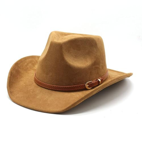 LIDHAY Wide Brim Felt Cowboy Hat for Women Men Western Suede Cowboy Cowgirl Hats 252 Khaki | Amazon (US)