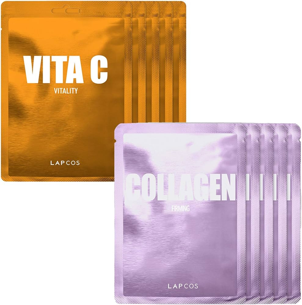 LAPCOS Vita C and Collagen Sheet Mask Set, (10-Pack) Daily Sheet Masks with Vitamin C and Collage... | Amazon (US)