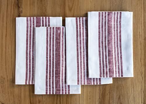 Solino Home Linen Stripe Napkins – 20 x 20 Inch, Set of 4 Burgundy and White, European Flax 100% Pur | Amazon (US)