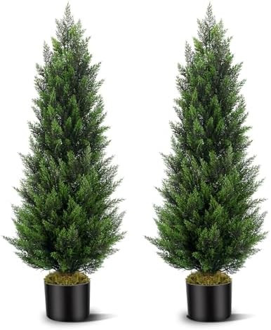 Artificial Topiary Cedar Trees 4FT Tall 2 Set, Outdoor Indoor Faux Pine Shrubs Plants, Realistic ... | Amazon (US)