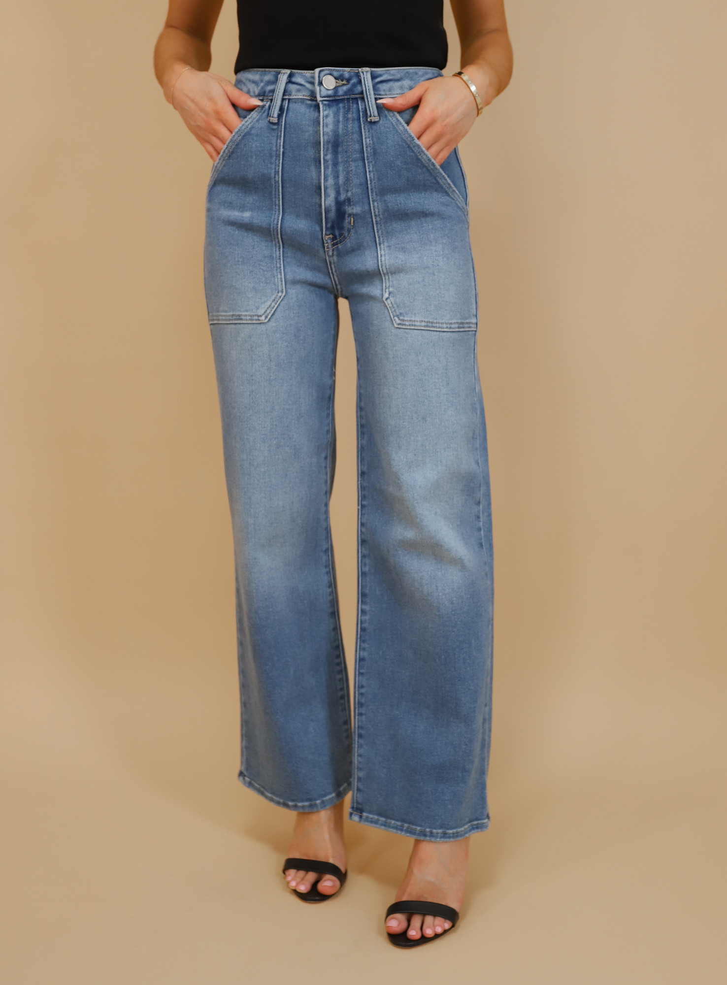 High Waist Crop Wide Leg Jean Medium Wash | Pretty Neutral