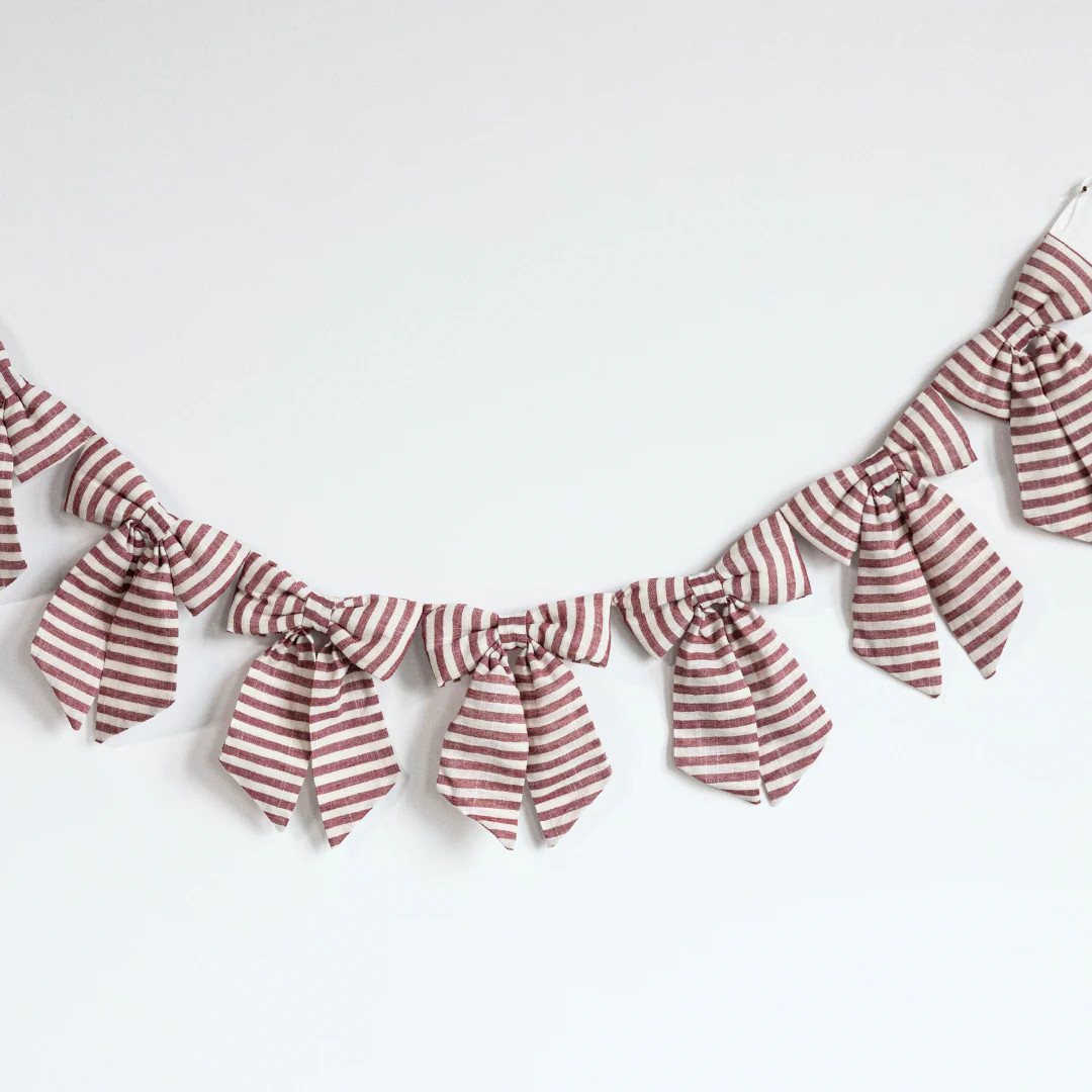 Striped Cranberry Red Bow Garland | By Luxe B Co. | luxe bCO