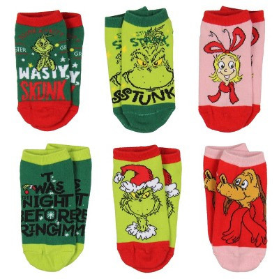 Dr. Seuss GRINCH Boys' Socks Cindy Lou Who Max Grinch Kids Character Low Cut Ankle No Show Socks 6 Pairs Multicoloured | Target