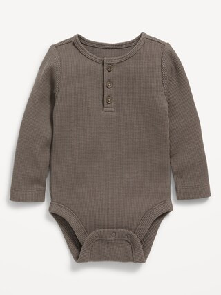 Unisex Long-Sleeve Thermal-Knit Henley Bodysuit for Baby | Old Navy (US)