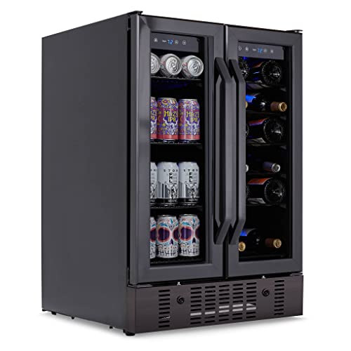 NewAir 24” Wine and Beverage Refrigerator and Cooler, 18 Bottle and 60 Can Capacity, Built-in Dual Zone Fridge in Black Stainless Steel with French Doors | Amazon (US)