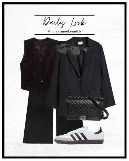 daily workwear, workwear style, spring outfit idea, spring workwear, daily outfit ideas, waistcoat outfits, black blazer outfits, smart casual outfits, pinstripe waistcoat, adidas sambas, black tailored trousers 

#LTKeurope #LTKworkwear #LTKstyletip