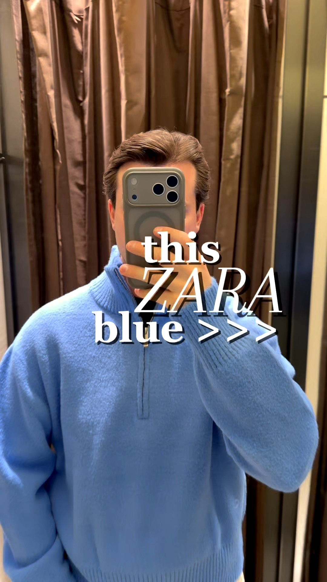Zara blue quarter zip 🥶 id size up 1 in this 

I’m 5’11 wearing a large in the video 

#LTKMens #LTKFindsUnder100