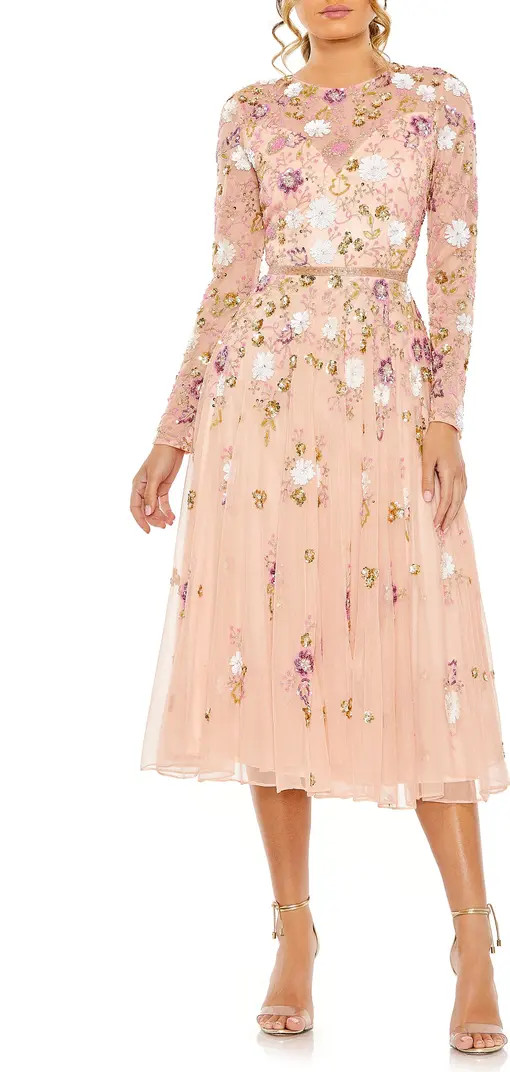 Sequin Floral Long Sleeve Mesh Dress | Nordstrom
