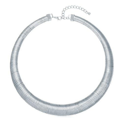 immerFancy Chunky Silver Statement Necklace for Women, 14K Gold Plated Flat Thick Snake Chain Choker Necklace Collar Torque Boho Necklaces Trendy Party Jewelry Gift | Amazon (US)