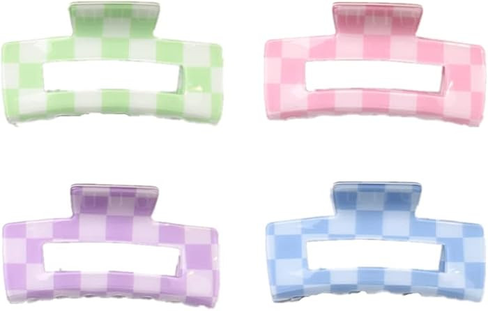 3.15" Nonslip Checkered Claw Clips for Women - Strong Hold Rectangle Jaw Barrettes Hair Accessori... | Amazon (US)