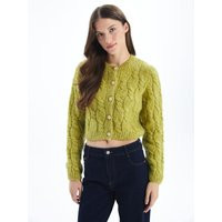 Cable Knit Cardigan with Button Detail in Green | Debenhams UK