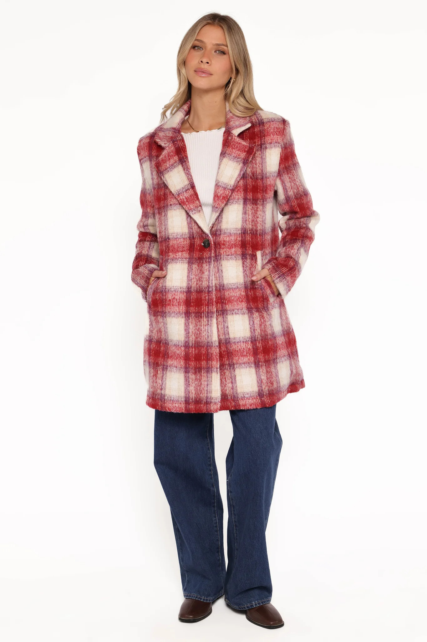 Travistine Long Plaid Coat - Pink | Petal & Pup (US)