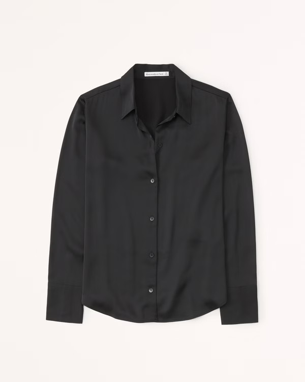 Long-Sleeve Satin Button-Up Shirt | Abercrombie & Fitch (US)