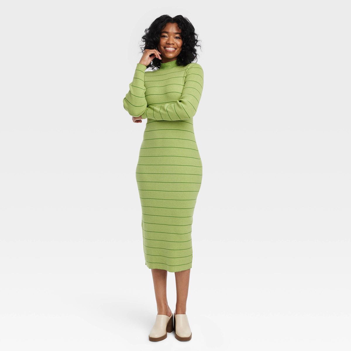Black History Month Adult House of Aama High Neck Maxi Knit Dress - Green Striped | Target