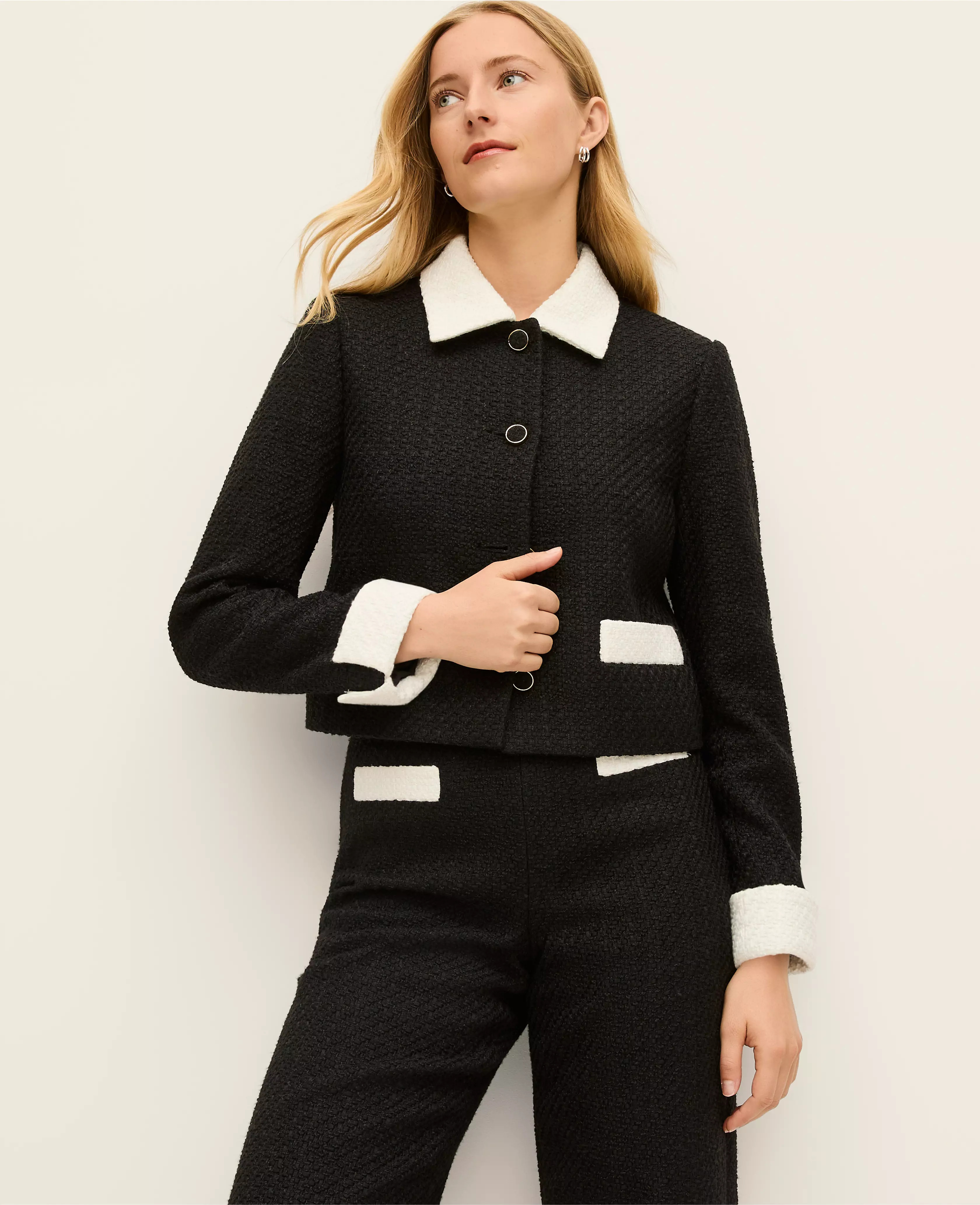 Contrast Trim Tweed Jacket | Ann Taylor