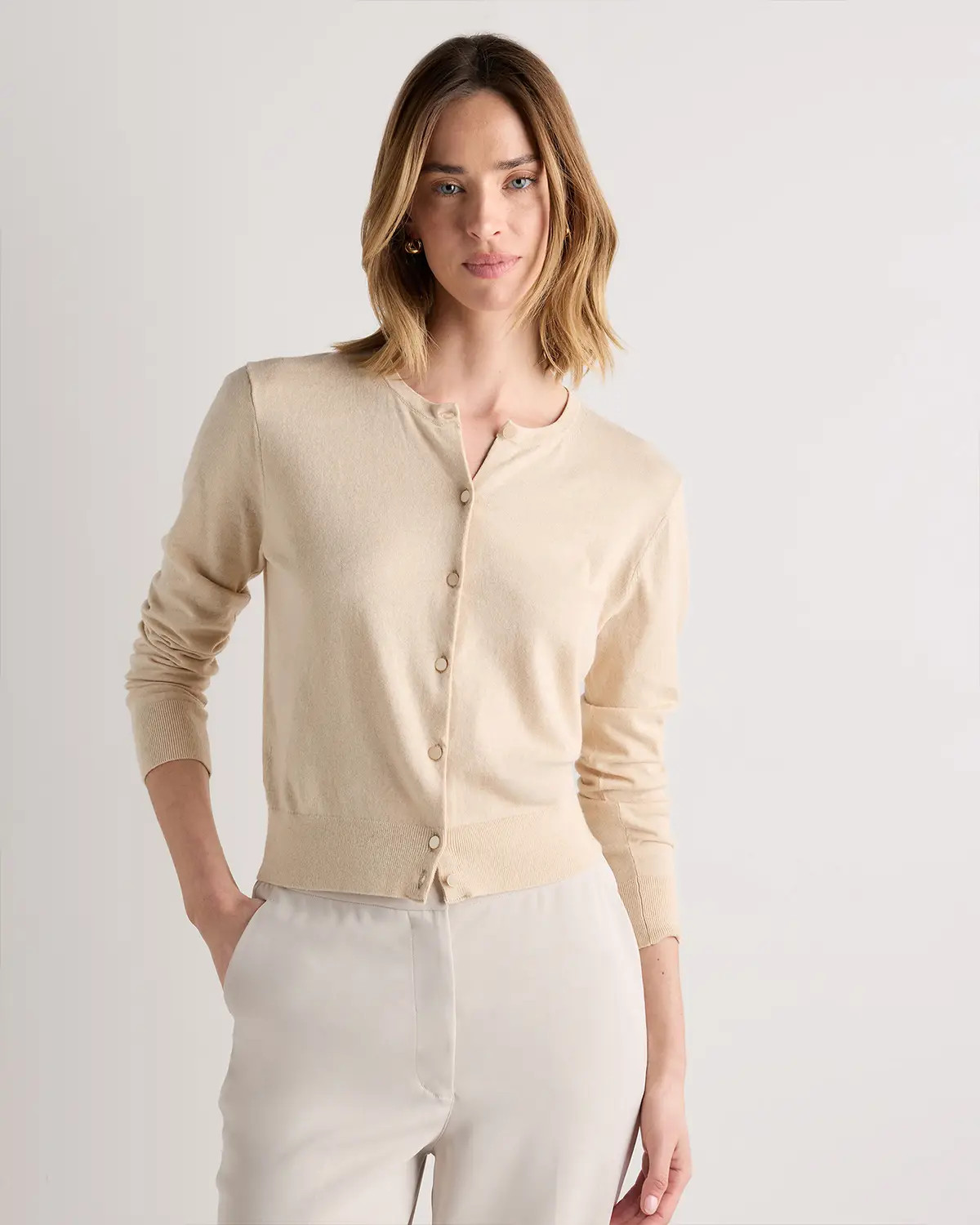 Lightweight Cotton Cashmere Crew Cardigan | Quince