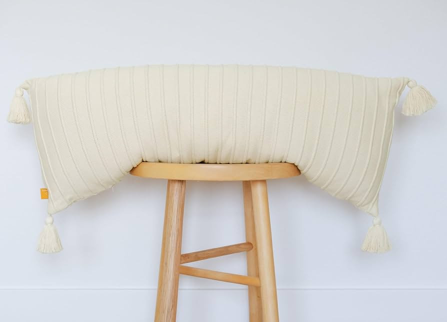 Long Knit Lumbar Pillow Cover – 14x36 Soft Ribbed Cotton with Tassels, Neutral Accent for Calm,... | Amazon (US)