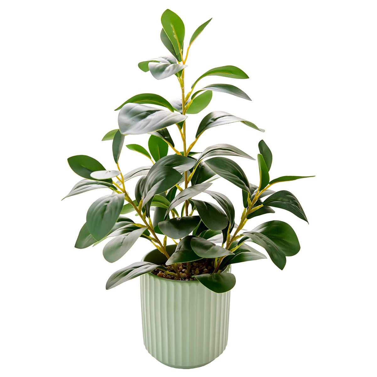 14.6'' Fake Plant Ficus Leaves Artificial Plant in Light Green Ceramic Stripe Planter Faux Real L... | Amazon (US)