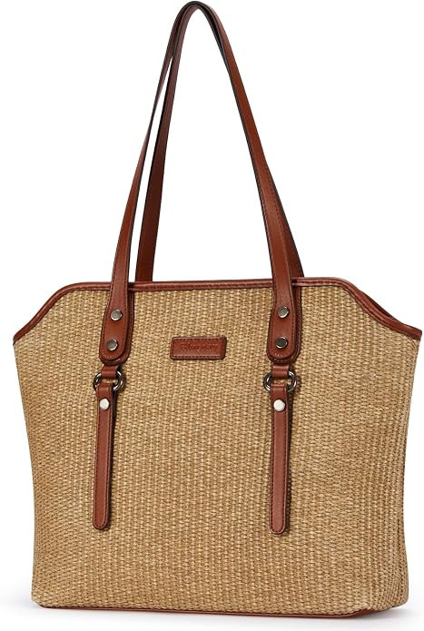 Tote Bag for Women,Large Capacity Straw&Vegan Leather Tote Purses for Women,Shoulder Bags For Dai... | Amazon (US)
