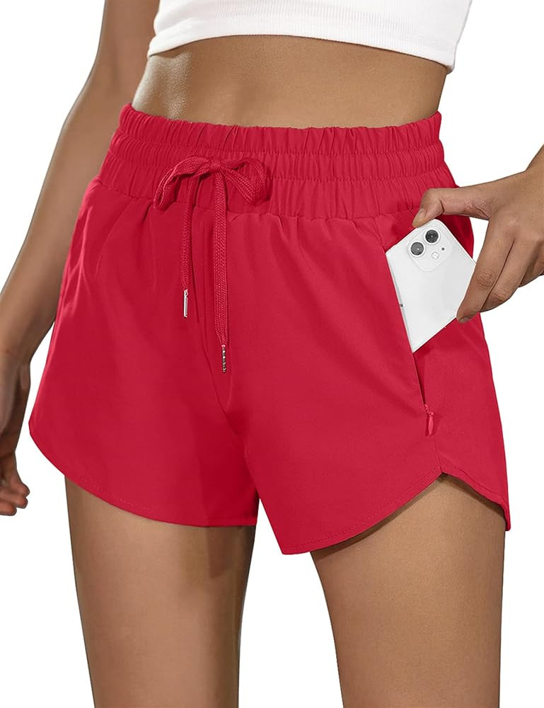 BMJL Women's Running Shorts High Waisted Athletic Shorts Summer Gym Workout Short with Zipper Poc... | Amazon (US)