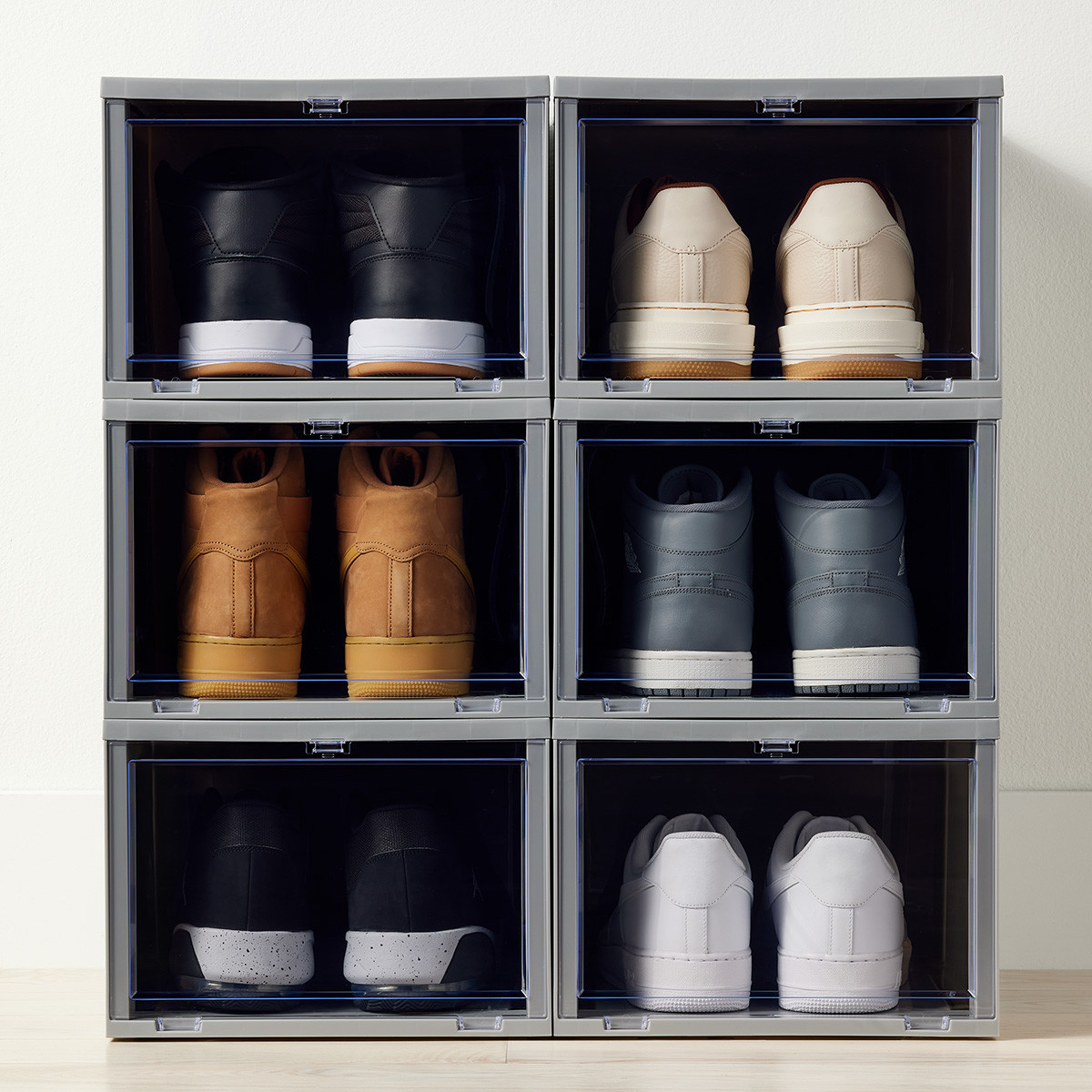 The Container Store Best Value Case of 6 X-Large Drop-Front Shoe Box Grey | The Container Store