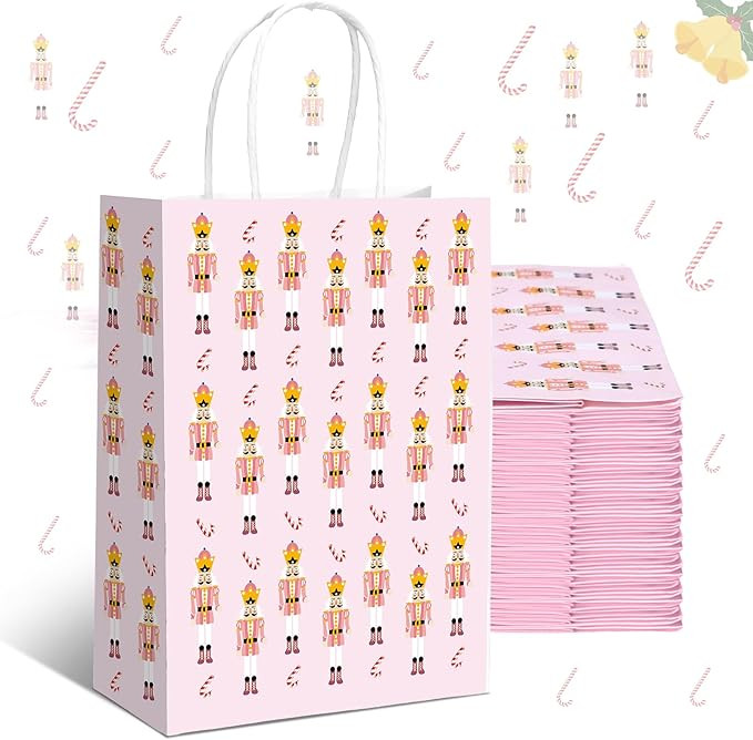 Kolldenn 16 Pcs Christmas Nutcracker Gift Bags with Handle Pink Christmas Nutcracker Candy Cane P... | Amazon (US)
