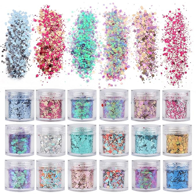 18 Boxes Holographic Cosmetic Festival Chunky Glitters Sequins, Nail Sequins Iridescent Flakes, C... | Amazon (US)