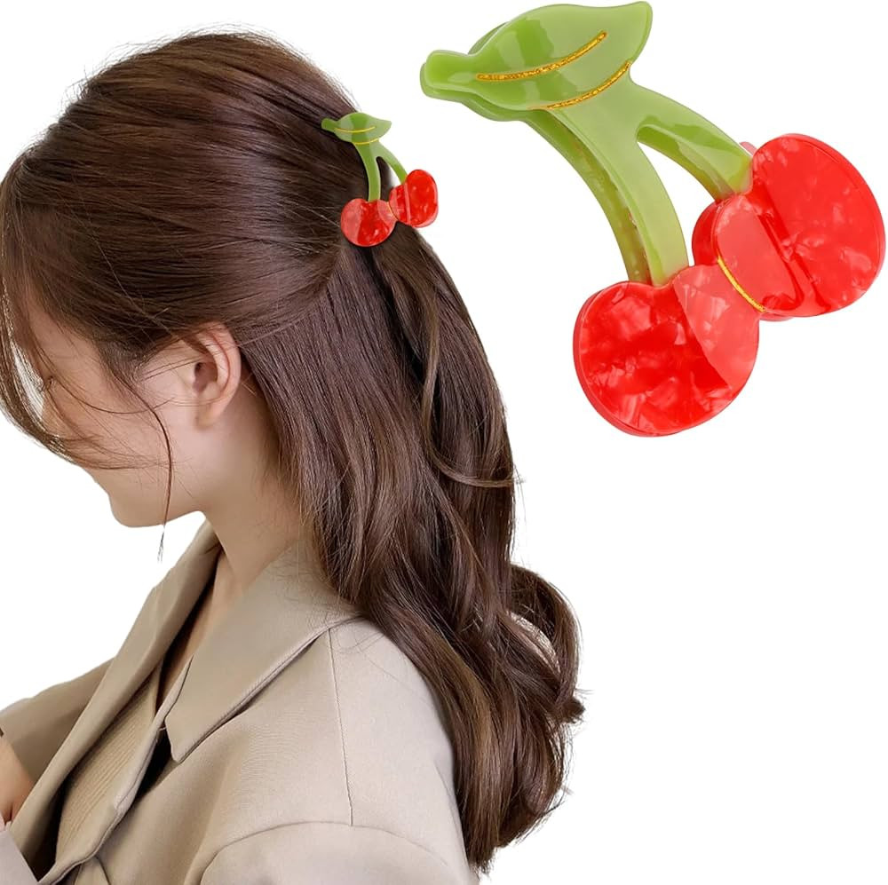 Cherry Hair Clips, Cute Red Hair Claw Clip for Women Girls, Acetate Fruit Hair Accessories Gift | Amazon (US)