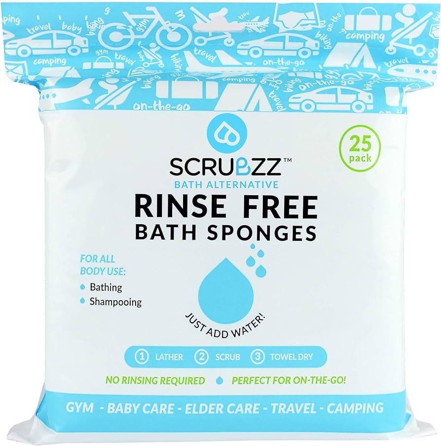 Scrubzz Disposable Rinse Free Bathing Wipes - 25 Pack - All-in-1 Single Use Shower Wipes, Simply ... | Amazon (US)