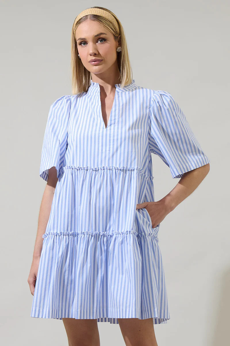 Boe Striped Dixie Split Neck Shift Dress | Sugarlips
