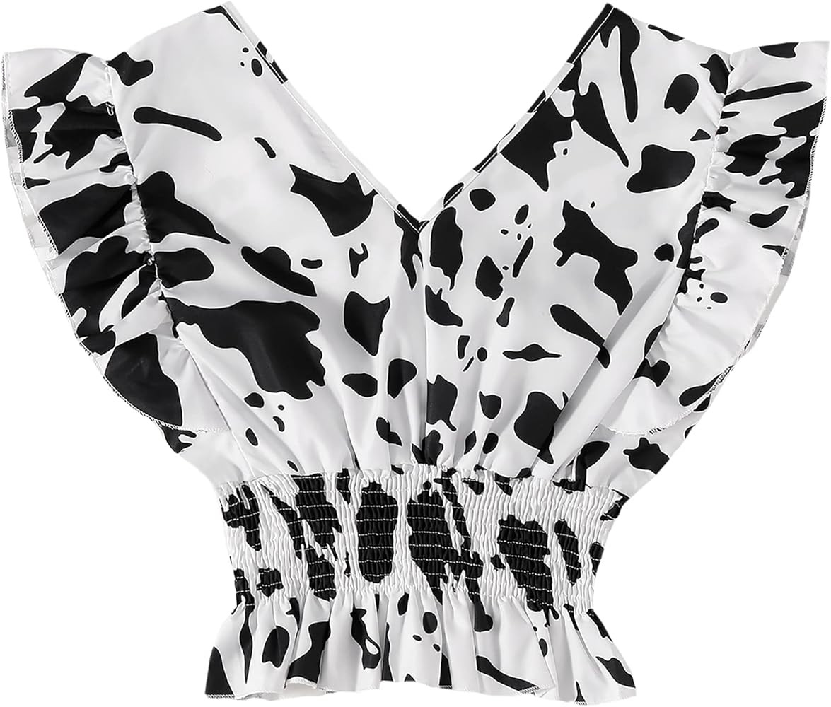 LYANER Women's V Neck Ruffle Cap Sleeve Shirred Blouse Sexy Crop Tank Top | Amazon (US)