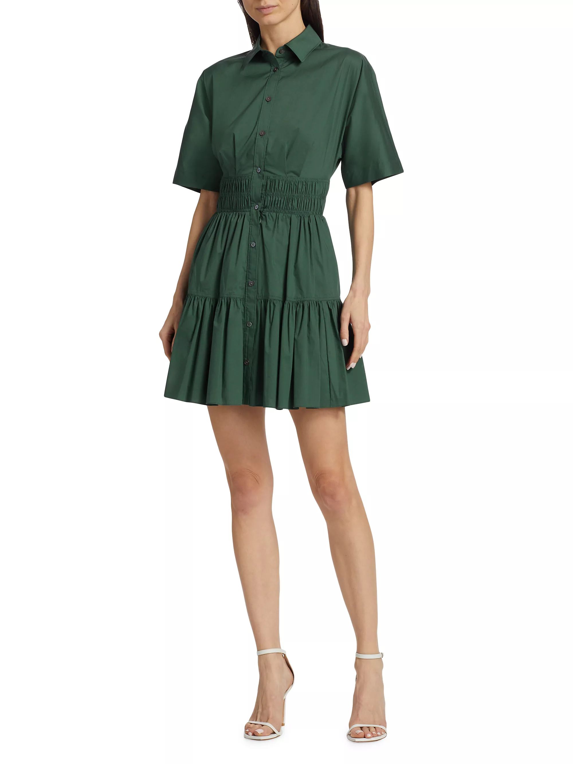 Greta Smocked Poplin Mini Shirtdress | Saks Fifth Avenue