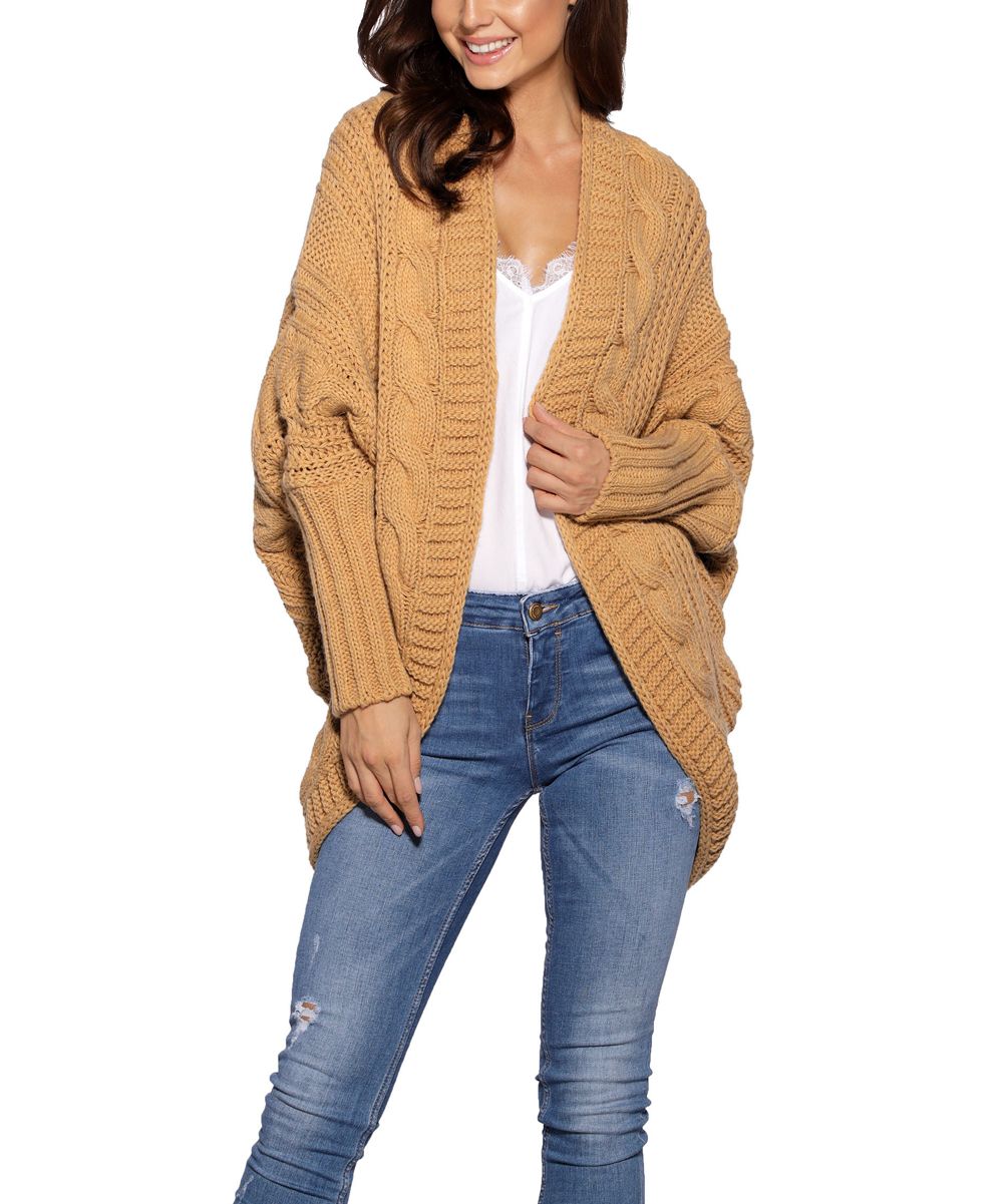 Lemoniade Women's Cardigans camel - Camel Cable-Knot Round-Hem Duster - Women | Zulily