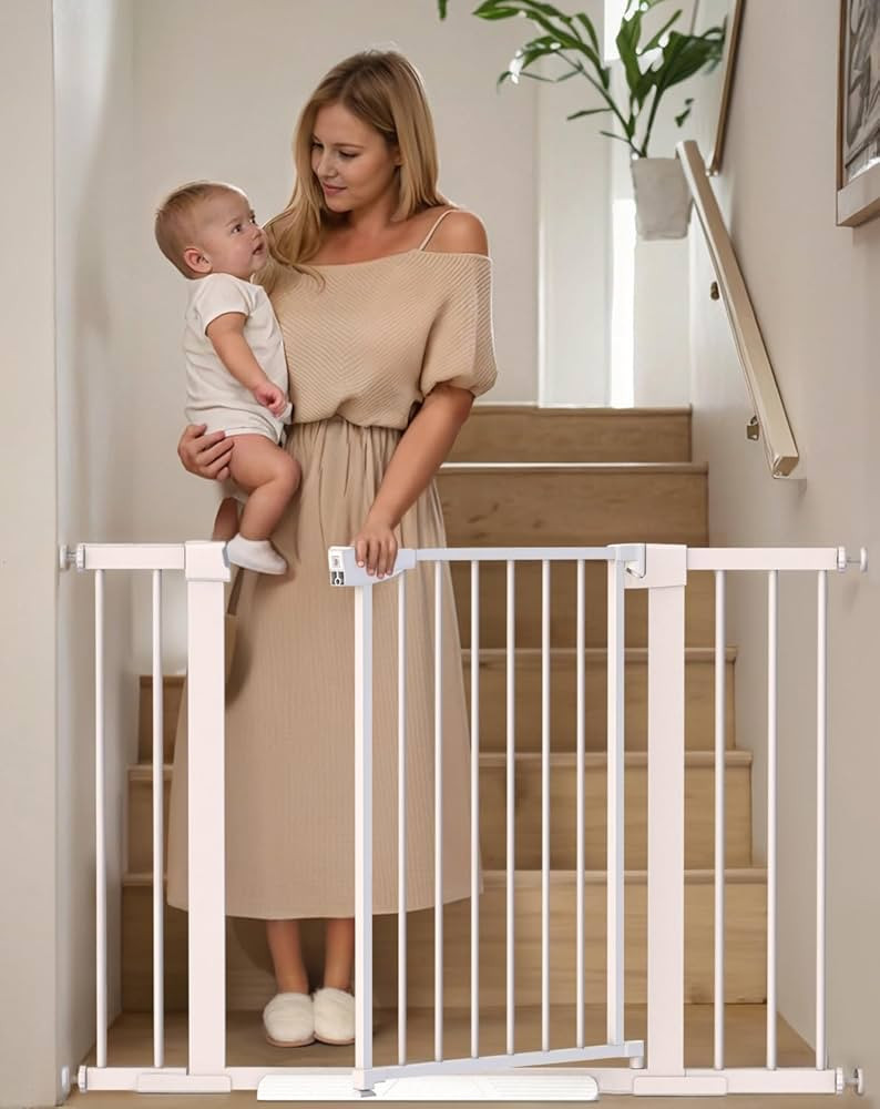 Baby Gate for Stairs, 29.6"-46" Pressure Mounted Pet Gate with Walk Through Door, Auto Close Dog ... | Amazon (US)