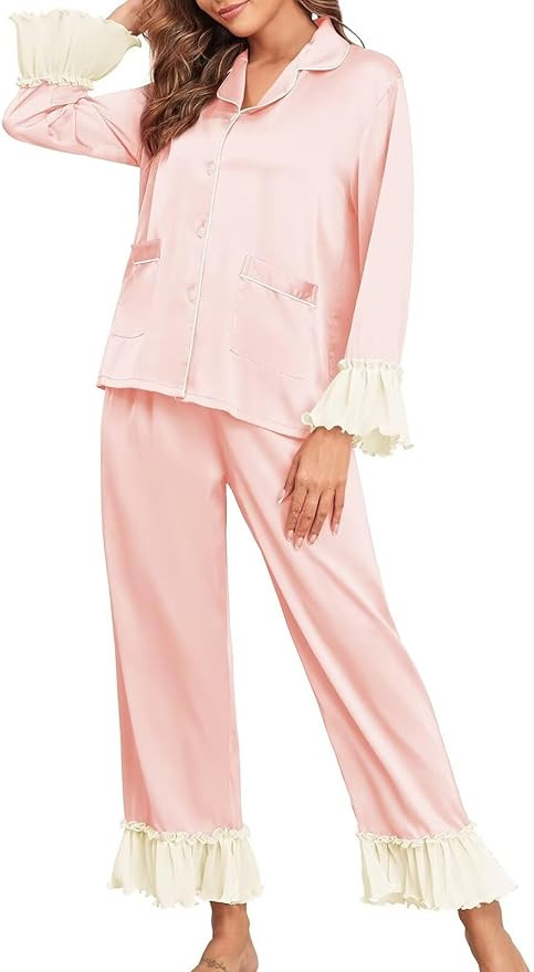 Brosloth Womens Silk Satin Button Up Pajamas for Women Soft Comfy Long Sleeve 2 Piece Loungewear ... | Amazon (US)