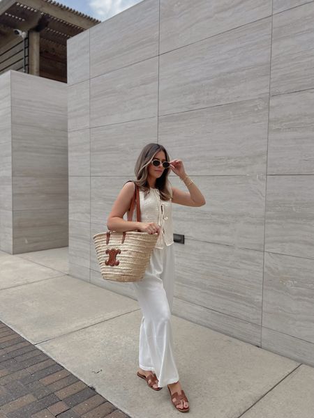 Knit top with front ties , white trouser pants, summer outfit, summer outfit ideas

#LTKStyleTip #LTKShoeCrush #LTKItBag