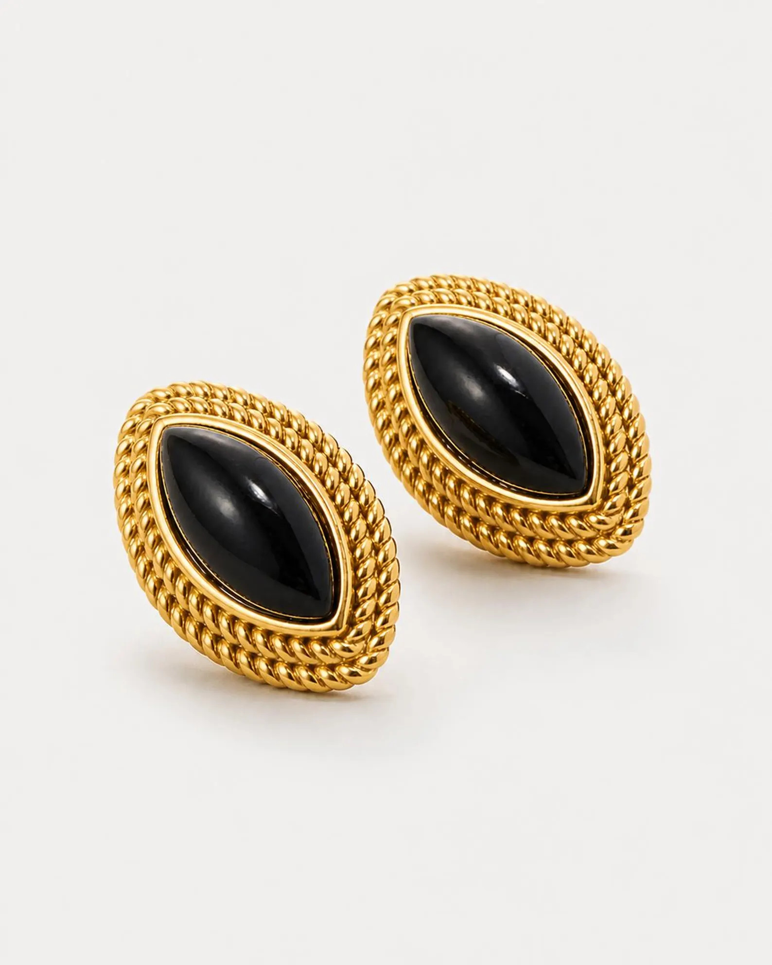 Black Onyx Marquise Earrings, Gold Oval Statement Studs, Chunky Vintage Style, Textured Rope Stud... | Etsy (Global)