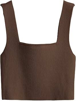 Verdusa Women's Square Neck Sleeveless Solid Ribbed Knit Crop Top Tank | Amazon (US)